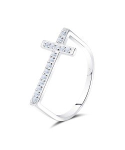 Cross Shape With CZ Stone Silver Ring NSR-4141